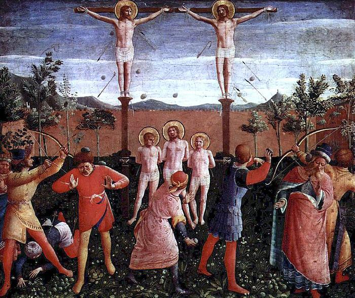 Fra Angelico Hauptaltar der Heiligen Kosmas und Damian aus dem Dominikanerklosters San Marco in Florenz, Predella, sechste Szene: Martyrium der Heiligen Kosmas und